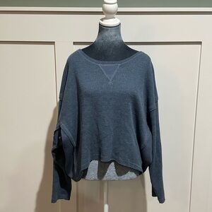Waffle Knit Blue Long Sleeve Top